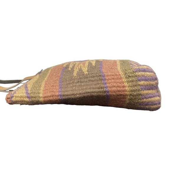 Vintage Boho Aztec Pattern Jute Woven Rope Tote with Leather Straps - Picture 4 of 10